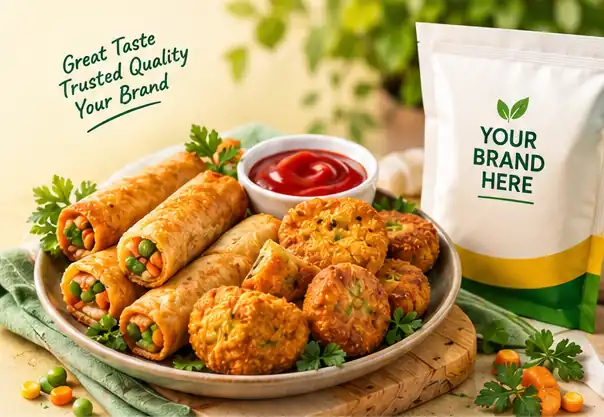Frozen veg snacks with a Your Brand Here pouch
